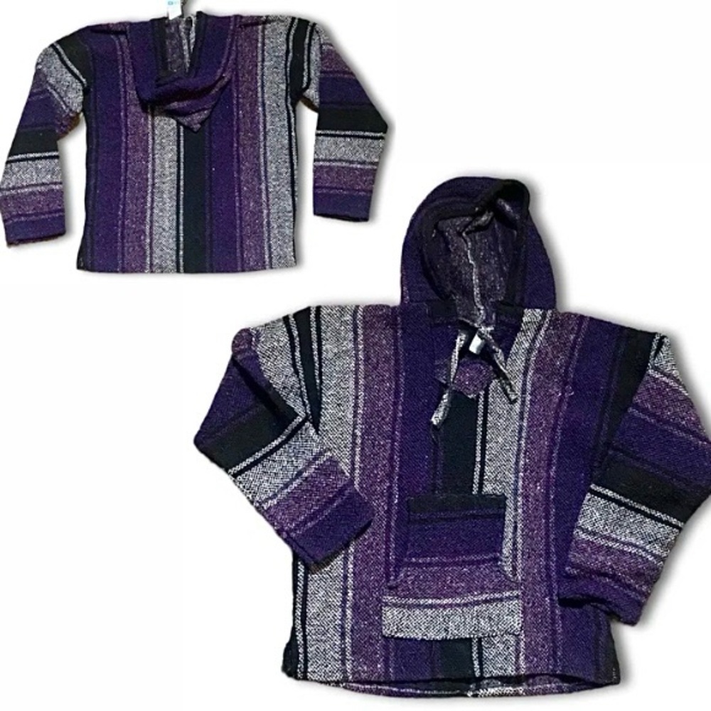 La Malinche Purple Poncho Baja Knit Pullover Hoodie